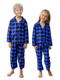 Kids Plaid Pajamas Set, Baby Toddler Little Boy's Girl's 2-Piece Button Down Sleepwear Pjs, Black Blue, 2-3T = Tag 100