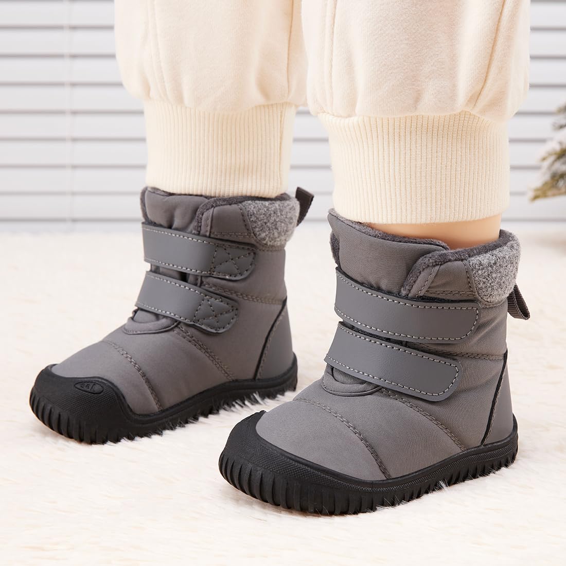 BMCiTYBM Baby Snow Winter Boots Boys Girls Shoes Double Strap Non Slip First Walking Infant 6 9 12 18 24 Months Grey Size 18-24 Months Toddler