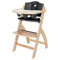 Abiie Beyond Junior Wooden High Chair with Tray - Adjustable and Convertible High Chair for Babies and Toddlers - 6 Months to 250 Lb - Water Resistant - Natural Wood/Black Pearl Cushion