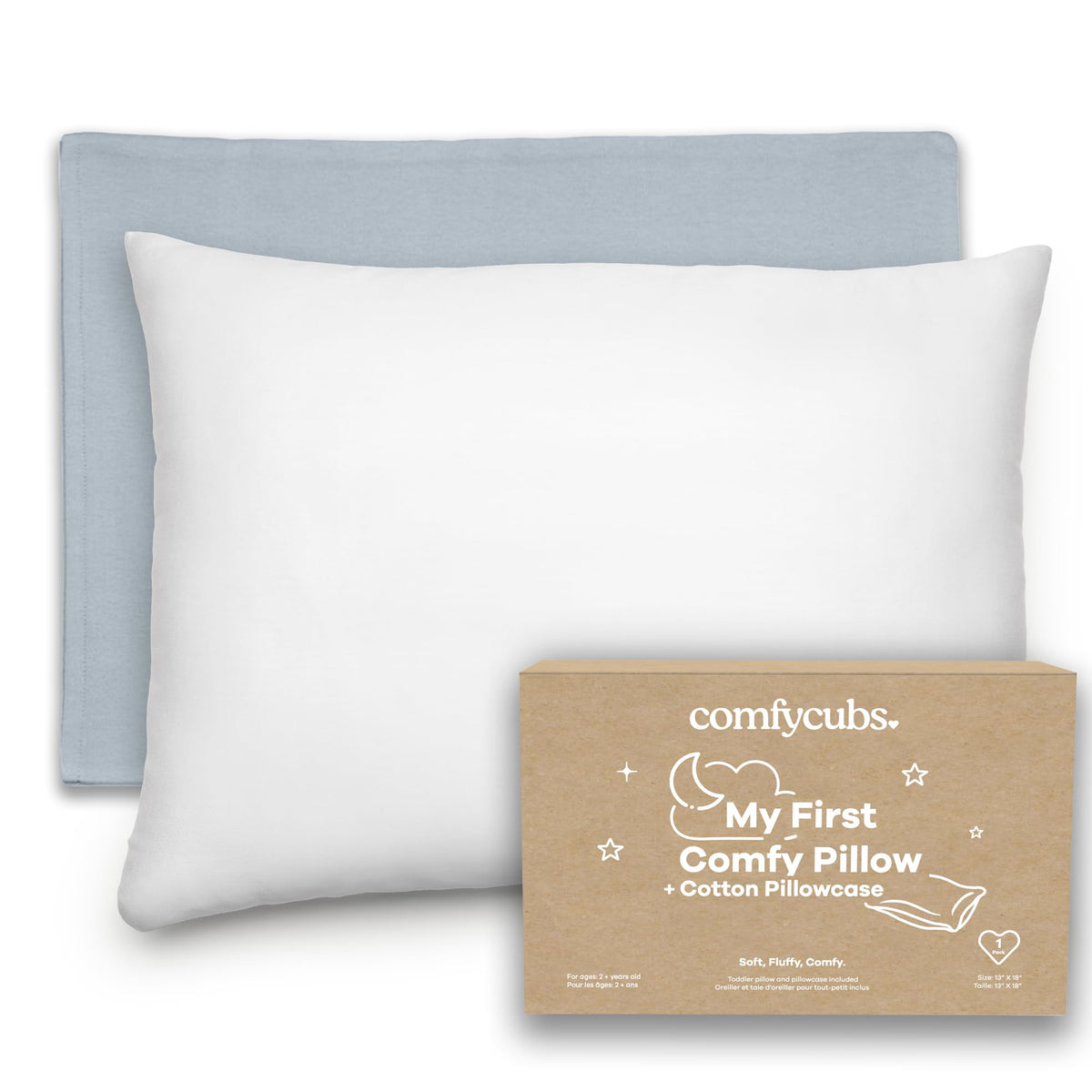 Comfy Cubs Toddler Pillow with Muslin Pillowcase, 13 x 18 in, 2 Pack - Lightweight, Breathable Microfiber Fill for Sleeping and Travel - Soft and Cozy Small Pillow for Toddlers - Sage