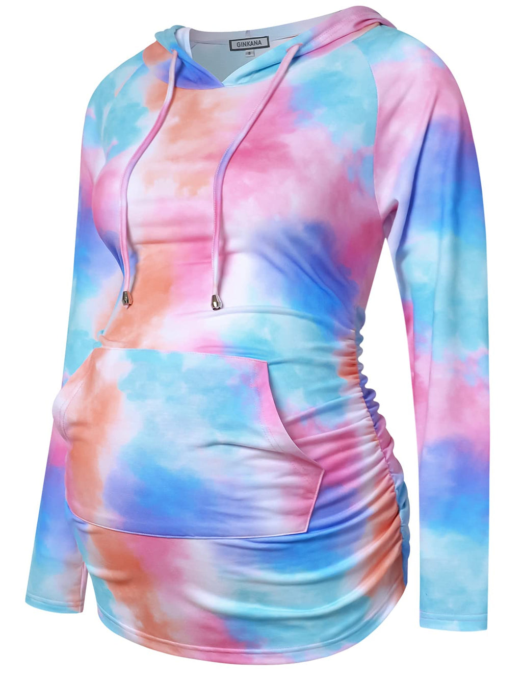 GINKANA Womens Maternity Hoodie Long Sleeve Casual Maternity Sweatshirt Pullover Top,Pink Blue,S