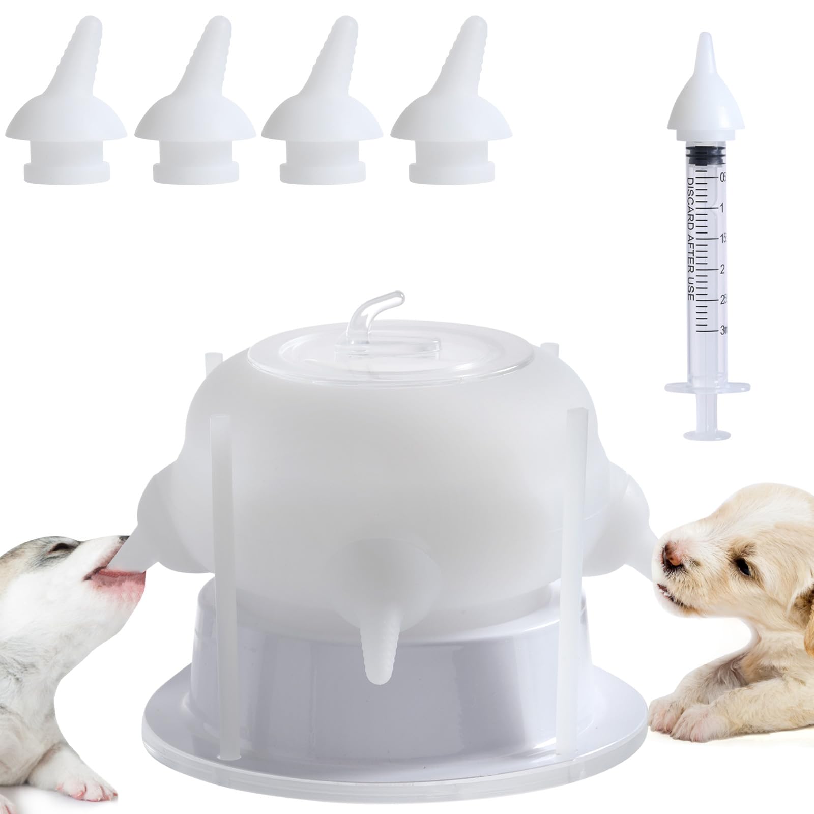 Elevonix Nursing Nipple for Kittens, Nursing Nipple with 4 Adjustable Detachable Nipples – Perfect Replacement for Nursing Bottles, Puppy Feeder for Newborn Kittens & Puppies, 200ml Capacity(White)