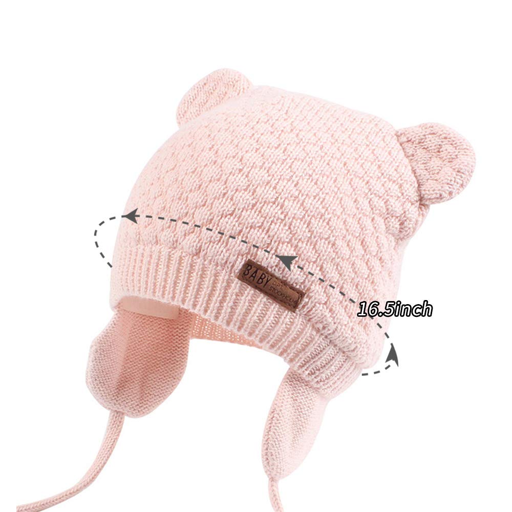 BAVST Baby Beanie Hat for Winter with Earfalp Cute Bear Kids Toddler Girls Boys Warm Knit Cap 0-2Years(Pink, M)