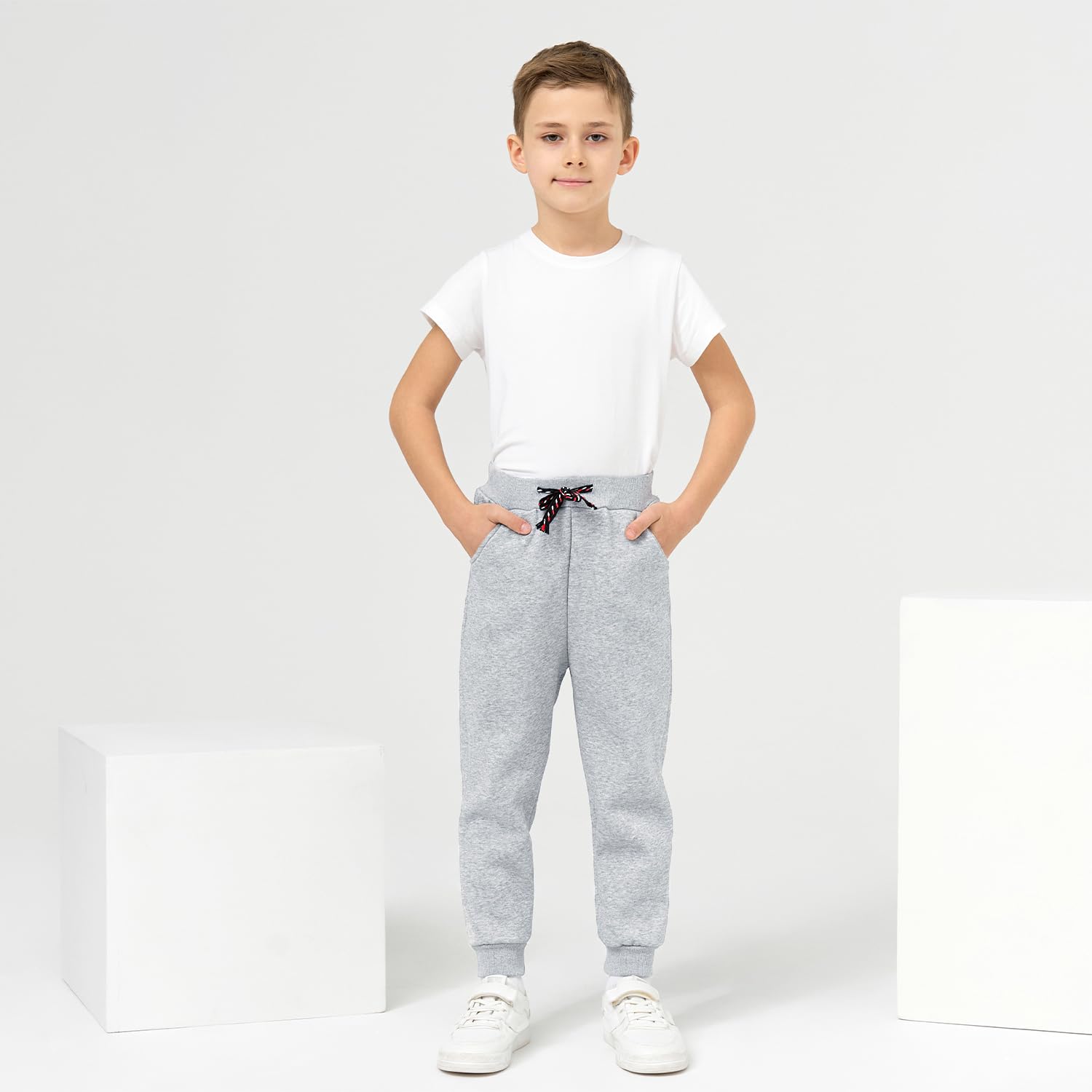 Funnymore Kids Toddler Boys Pants Clothes,3 Pack Pull On Fleece Jogger Sweatpants Black/Grey 3t
