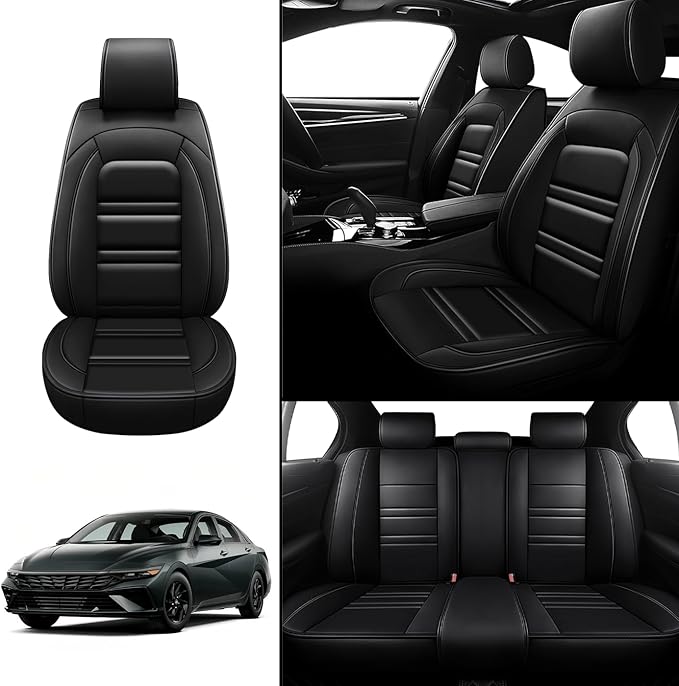 Seat Covers for Hyundai Car Elantra 2001-2025 | 5-Seats Leather Seat Covers, Easy to Install Automotive Seat Covers Full Set (Full Set, Black)