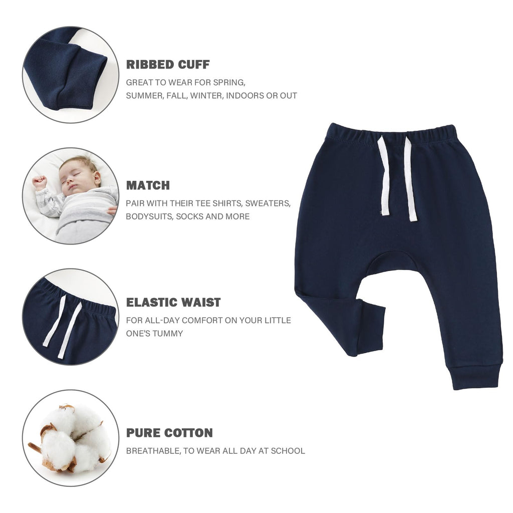 SOBOWO Baby Boy Pants 12-18 Months Toddler 3-Pack Joggers Infant Baby Cotton Harem Pants for Toddler Boys Girls 0-3T Interlock 195 GSM(12-18 Months, Navy/Yellow/Blue)