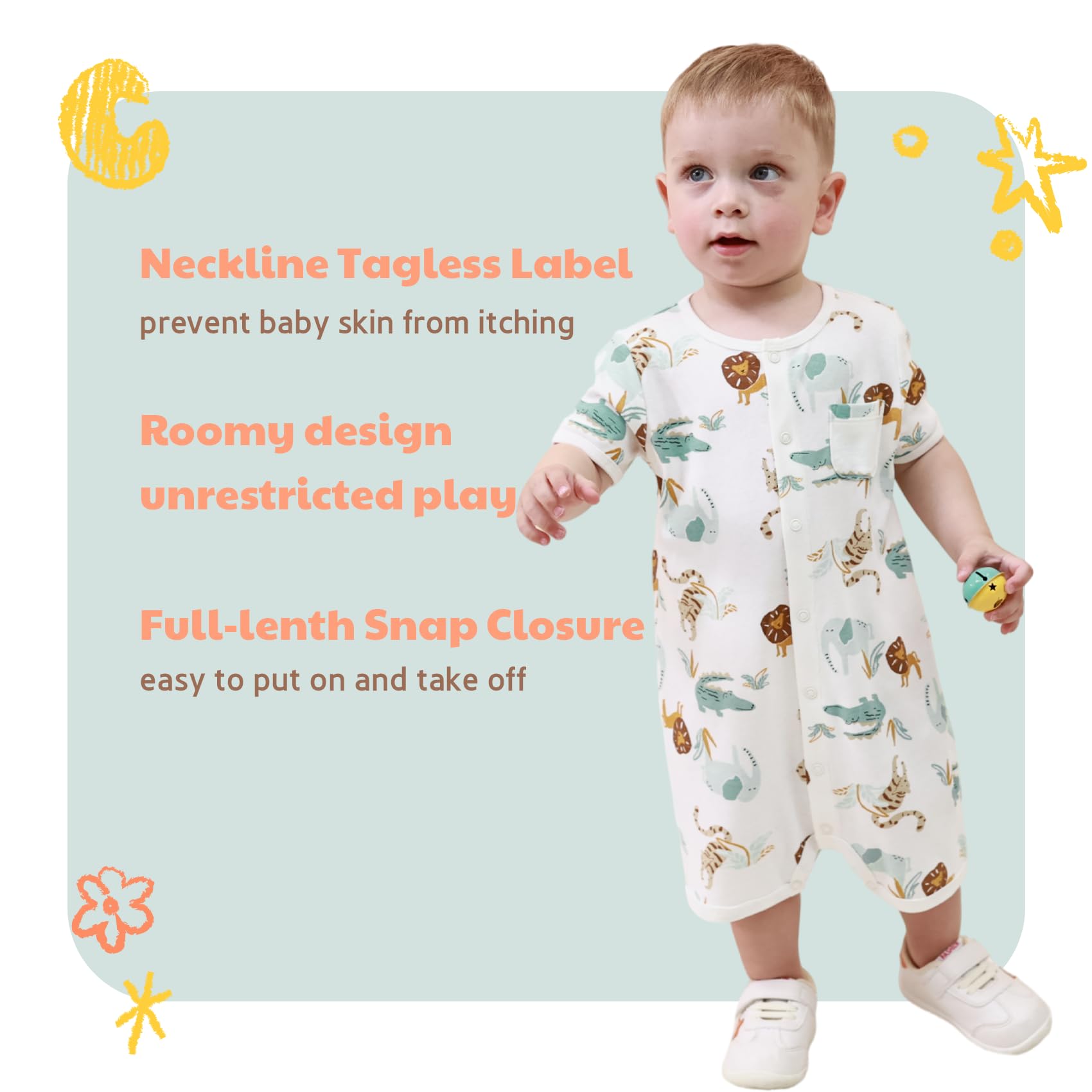 Minicoco 3-Pack 100% Cotton Baby Boy Rompers,0-24Months Short Sleeve Toddler Romper,Breathable Spring/Summer Clothes
