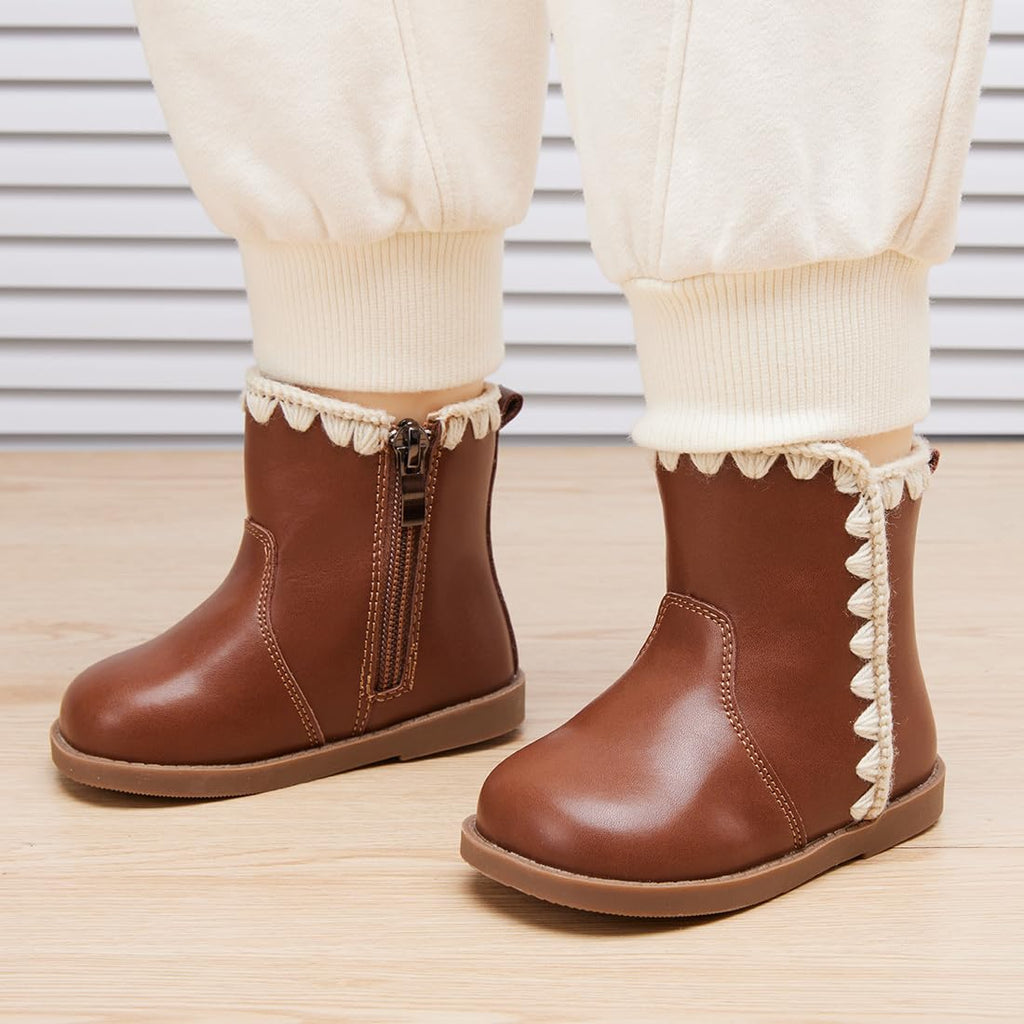 BMCiTYBM Baby Boys Girls Boots Infant Shoes First Walking Booties All Seasons for 6 9 12 15 18 24 Months Brown Size 6
