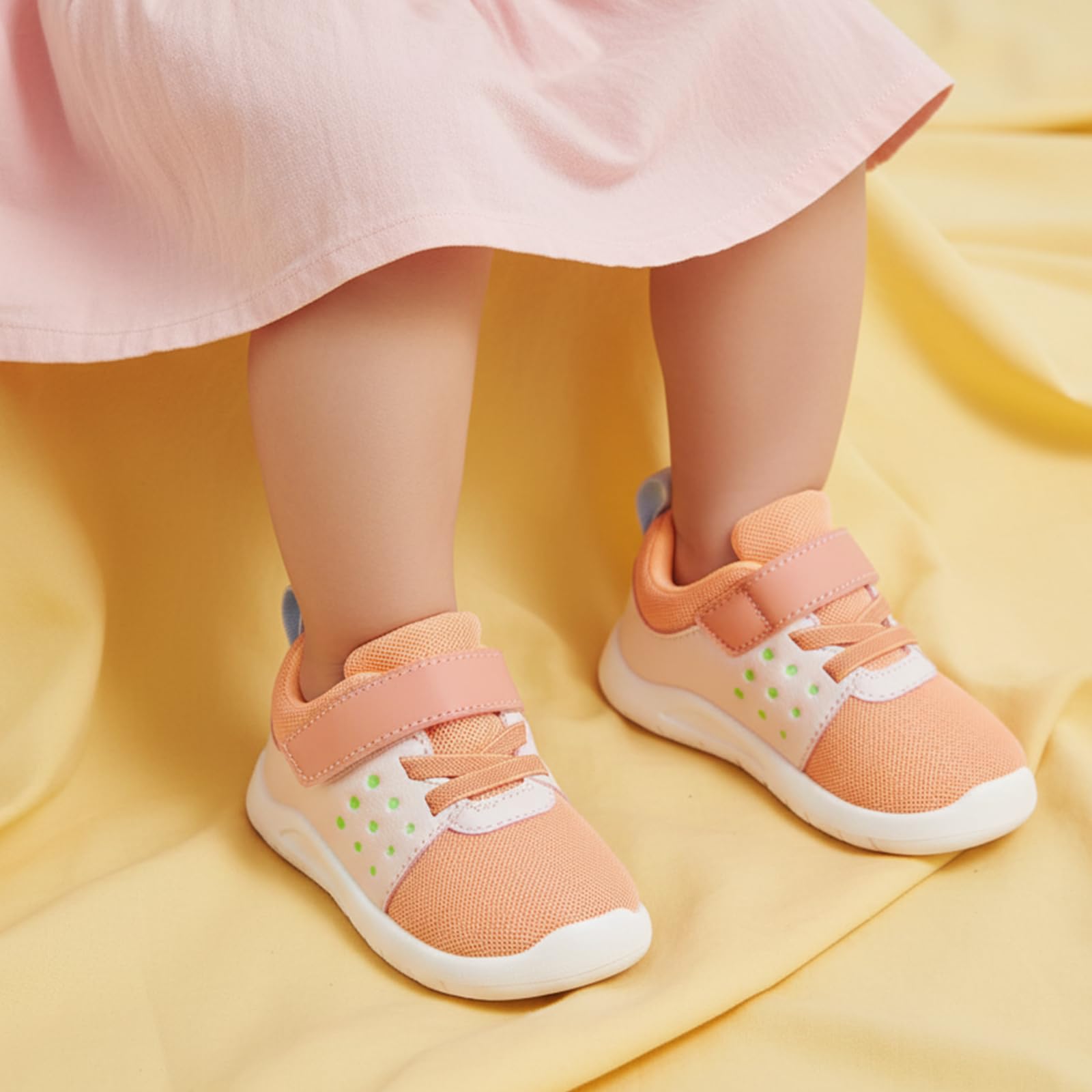 MORENDL Toddler Baby Shoes 0-4 Years Boy Girl Lightweight Breathable Non-Slip Sports Sneakers Running Walking Tennis Barefoot Shoes Orange 15-18Months