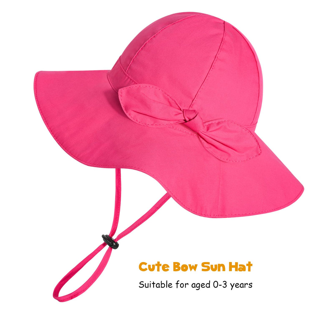 Baby Girl Sun Hat with UPF 50+ Outdoor Adjustable Beach Hat with Wide Brim Bucket Hats (6-12 Months, Rose-red)