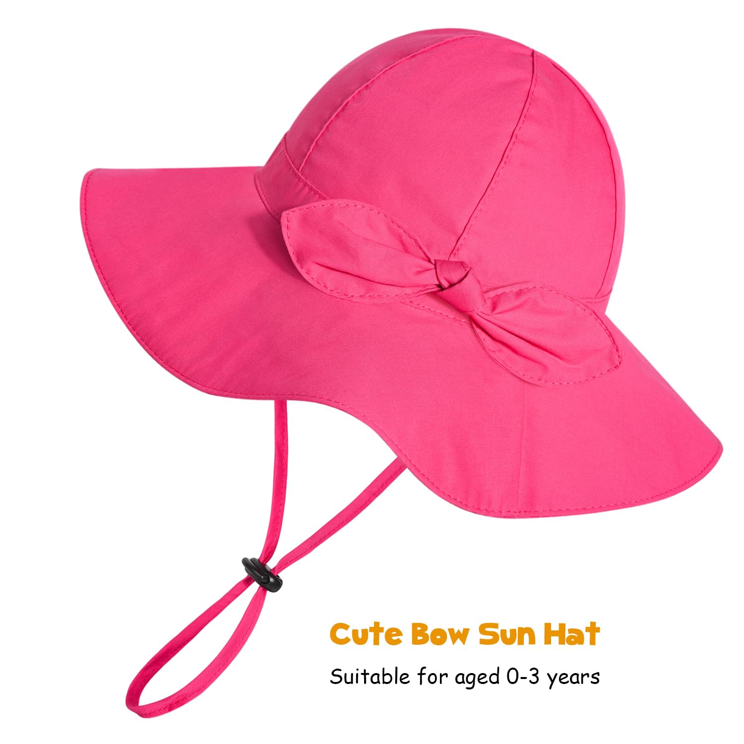 Baby Girl Sun Hat with UPF 50+ Outdoor Adjustable Beach Hat with Wide Brim Bucket Hats (6-12 Months, Rose-red)