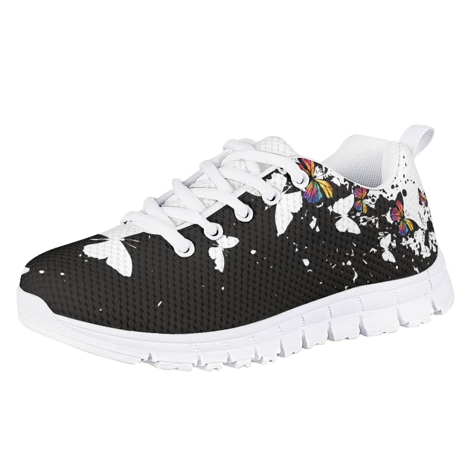 MARSVOVO First Shoes for Walking Boy Girl Lightweight Flexible Breathable Athletic Slip On Sneakers Comfortable Sport Learning to Walk Toddler Girl Sneakers White Black Butterfly Design Size 11 US