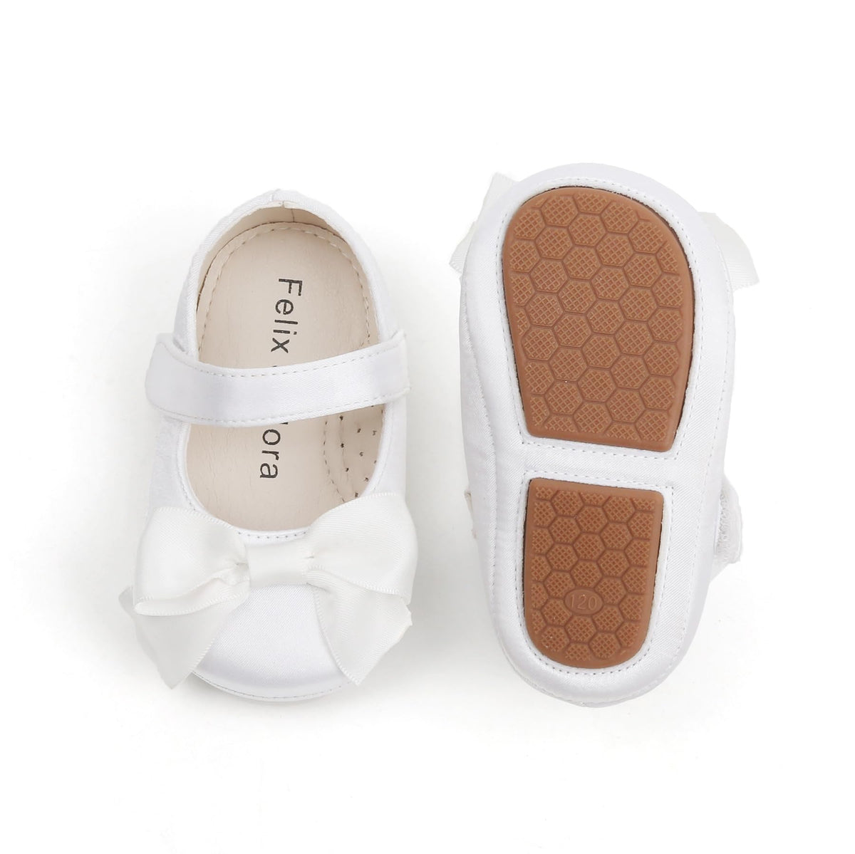 Felix & Flora Soft Sole Leather White Baby Shoes - Infant Baby Walking Moccasinss Rubber Sole Crib Shoes(White,18-24 Months)
