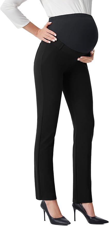 AFITNE Women’s Maternity Pants Over the Belly Stretchy Maternity Yoga Dress Pants with Pockets Pregnancy Work Slacks 31" Navy XS