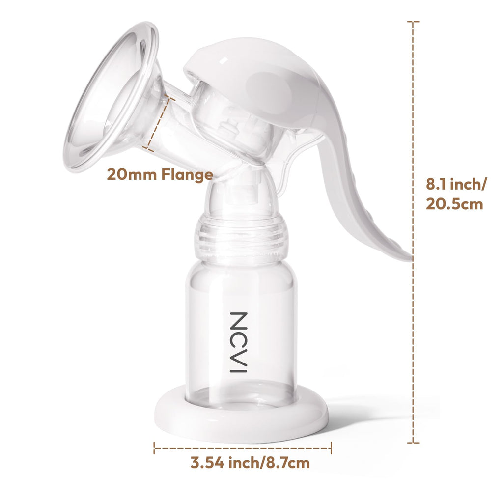 NCVI Manual Breast Pump, Silicone Soft 20mm Flange for Small Nipples, White