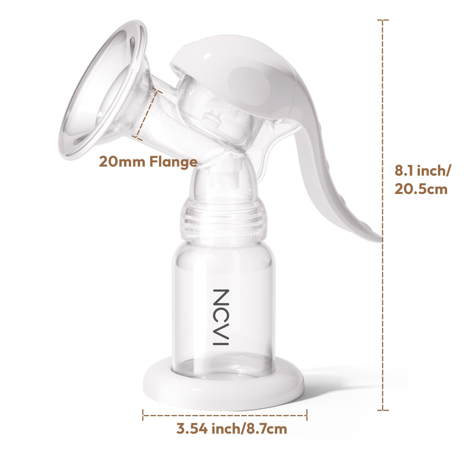 NCVI Manual Breast Pump, Silicone Soft 20mm Flange for Small Nipples, White
