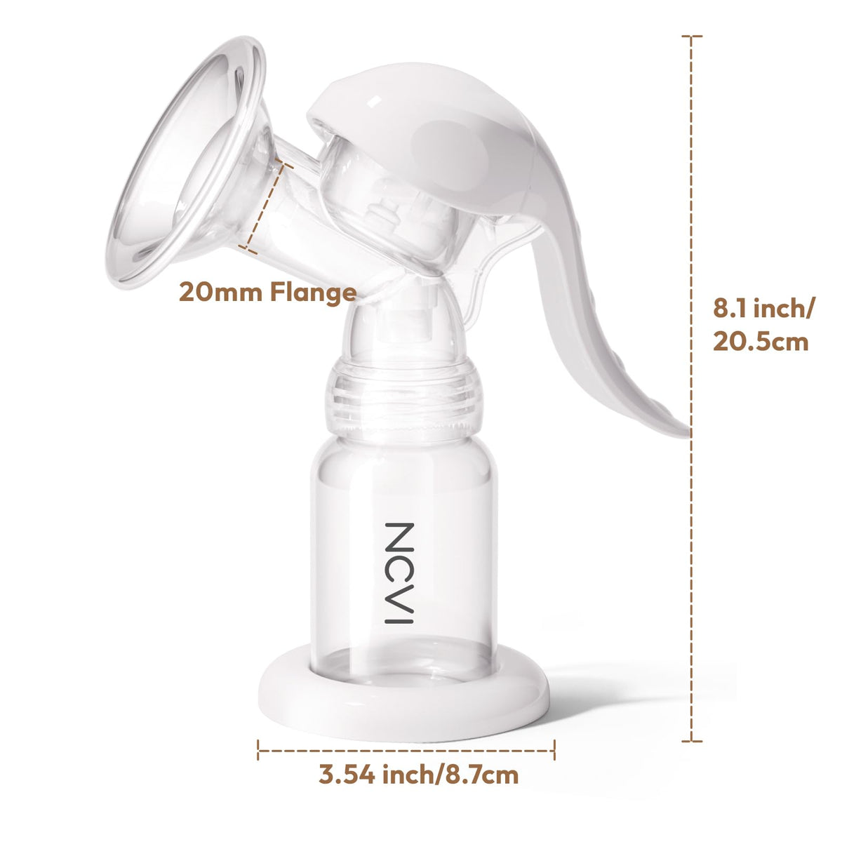 NCVI Manual Breast Pump, Silicone Soft 20mm Flange for Small Nipples, White