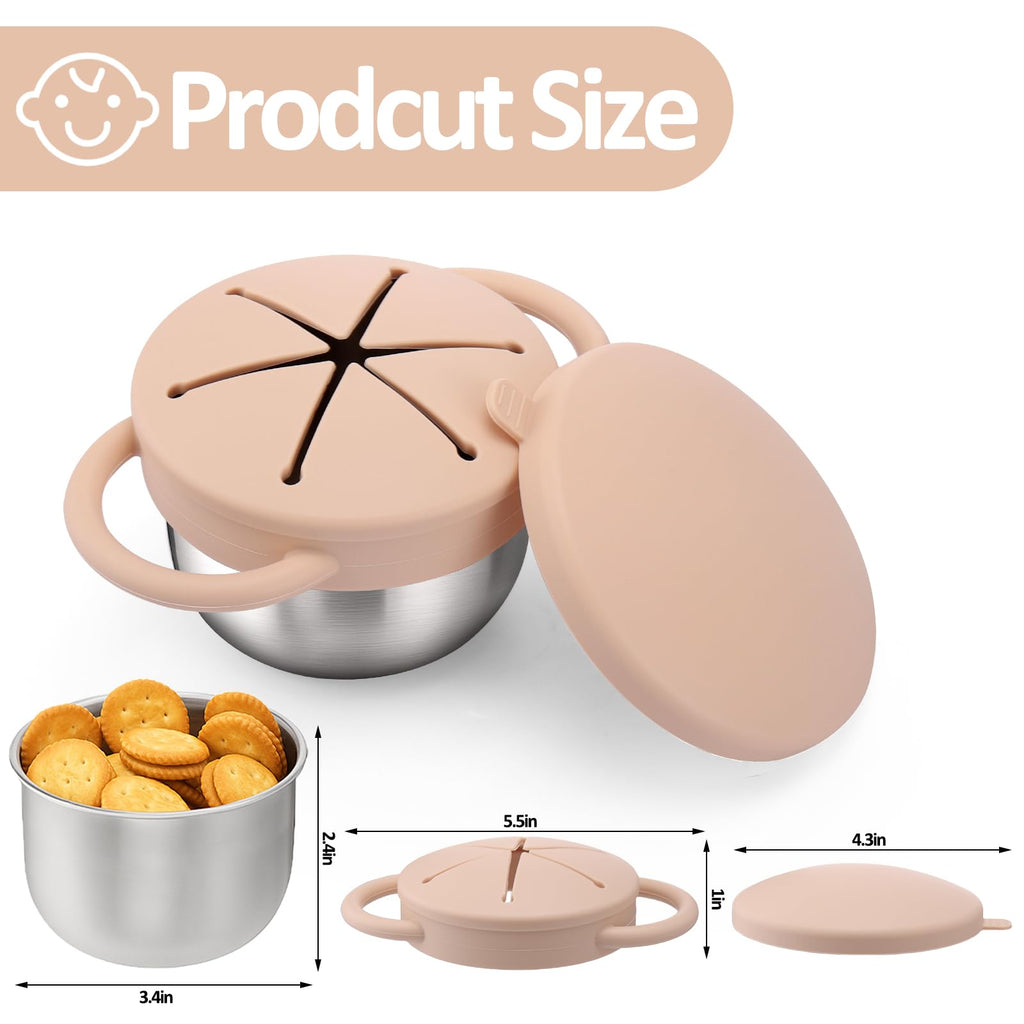 BUSOHA 2 Pack 9 oz Spill Proof Stainless Steel Toddler Snack Cups