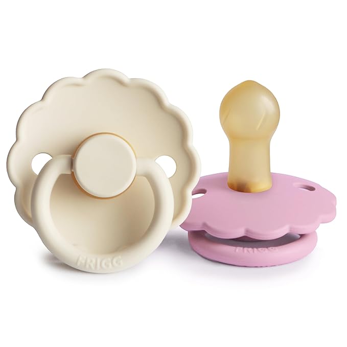 FRIGG Daisy Natural Rubber Baby Pacifier | Made in Denmark | BPA-Free (Dusty Rose/Lily Pad
