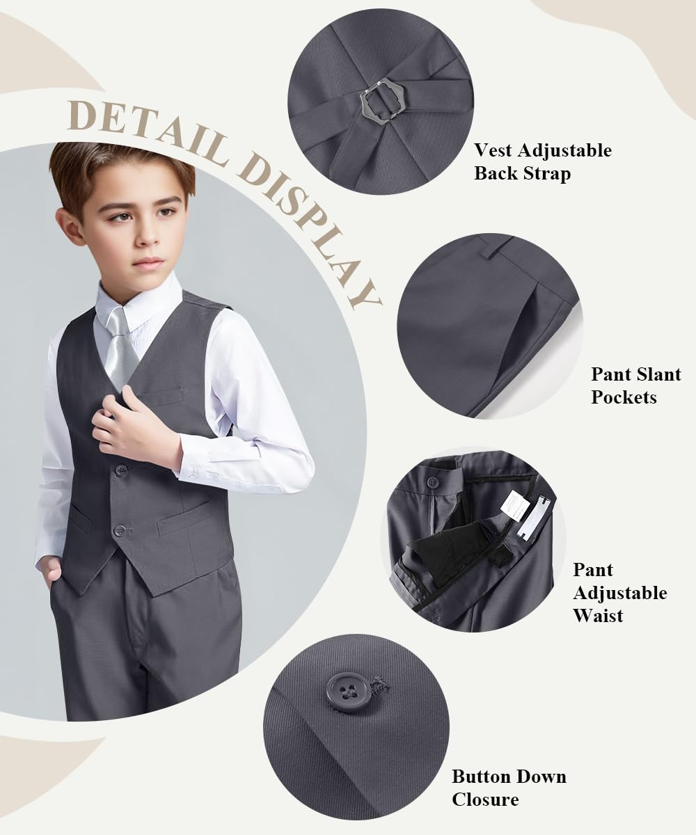 Boys Suit Size 12 Toddler Wedding Outfit Boy Dress Vest and Pants Set Gray