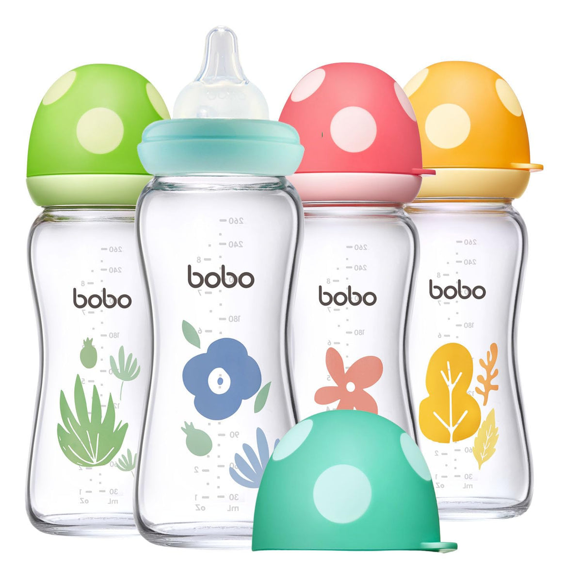 YOHKOH Natural Glass Baby Bottles, 8.8oz Red-A 4‑Pack