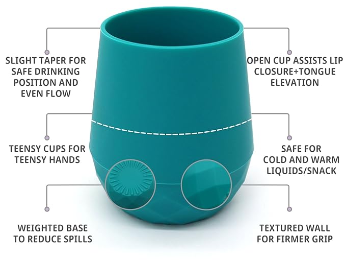 2 Pack Tiny Cup for 4+ Months | Silicone Baby Cups 6-12 Months, Infant Training Open Cup for Baby Led Weaning Supplies, 2oz (Aquamarine)