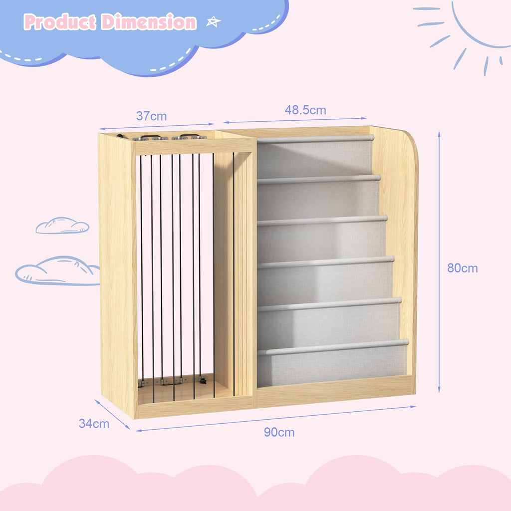 HedoAjim Natural Wood Kids Bookshelf & Stuffed Animal Net Holder Plush Toy Storage Organizer Child Bookcase Toddler Baby Sling Book Rack for Playroom Bedroom Nursery Infant Boys Girls Preschool