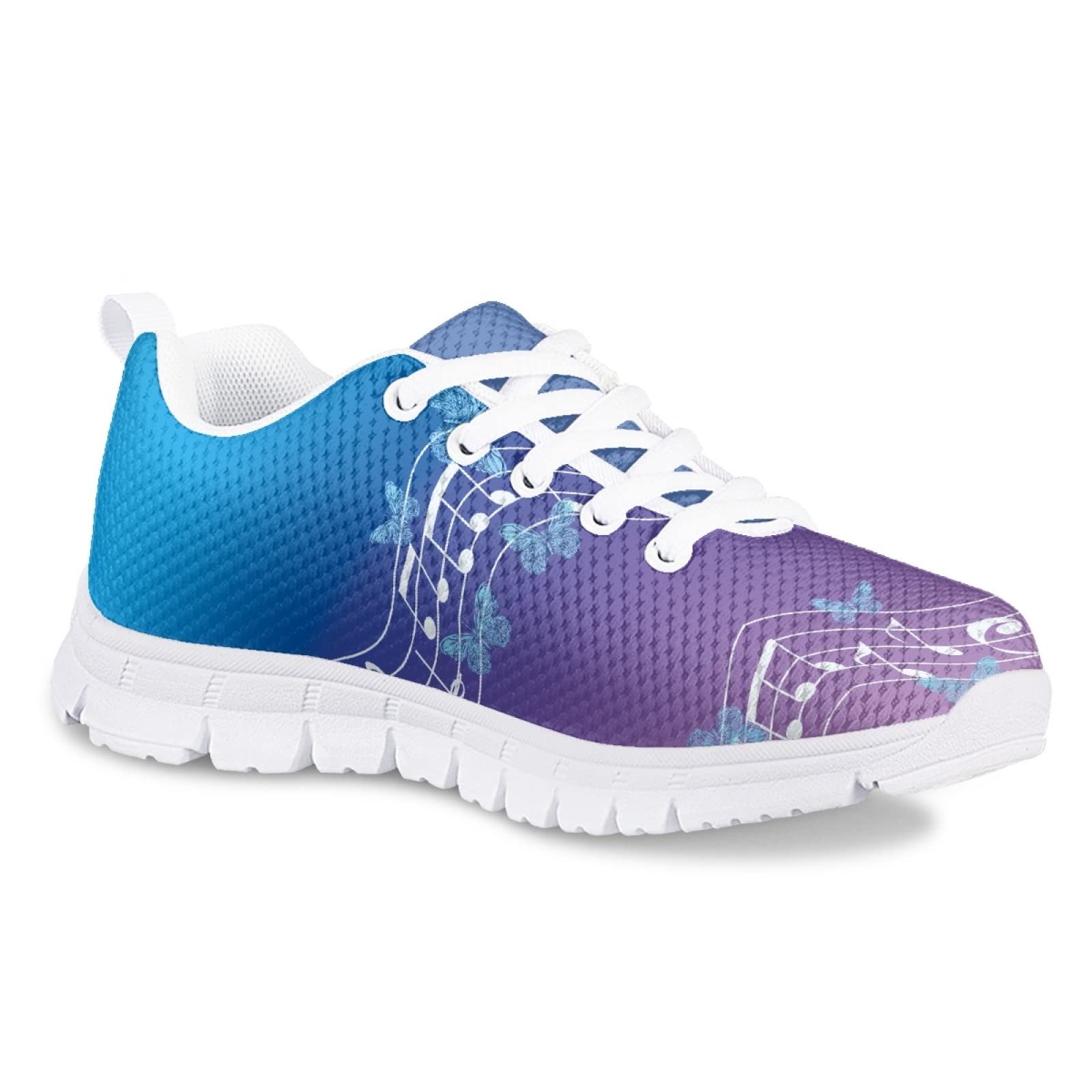 MARSVOVO First Shoes for Walking Boy Girl Lightweight Flexible Breathable Athletic Slip On Sneakers Resistant Comfortable Toddler Girl Sneakers Notes Butterfly Blue Purple Design Size 13 US