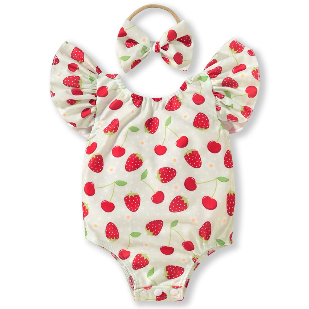 HIHA Baby Swimsuit Girl Infant Bathing Suit Ruffle Summer One Piece Strawberry Pattern Swimwear Sunsuit,0-6 Months
