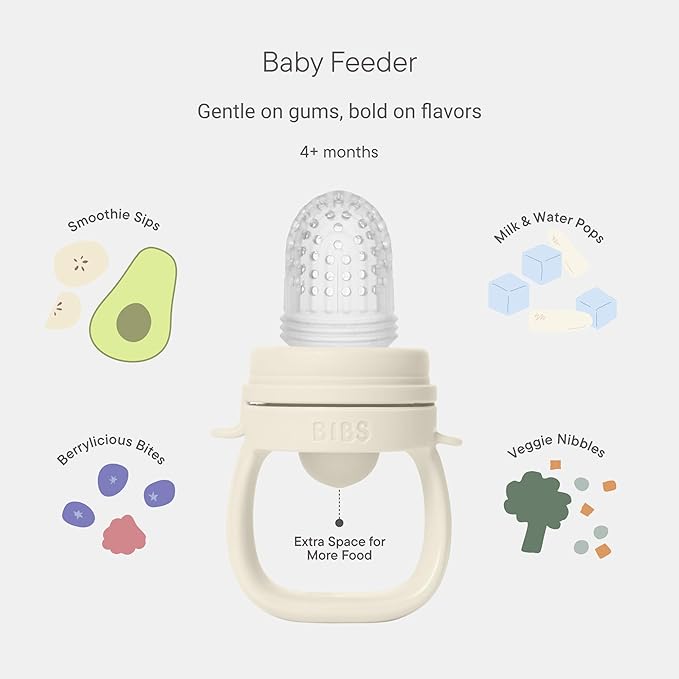BIBS Baby Feeder with 2 Silicone Nipples, Compatible with Freezer Tray, Easy-Grip, BPA-Free - Ideal for Teething & Self-Feeding, 4+ Months - Sage