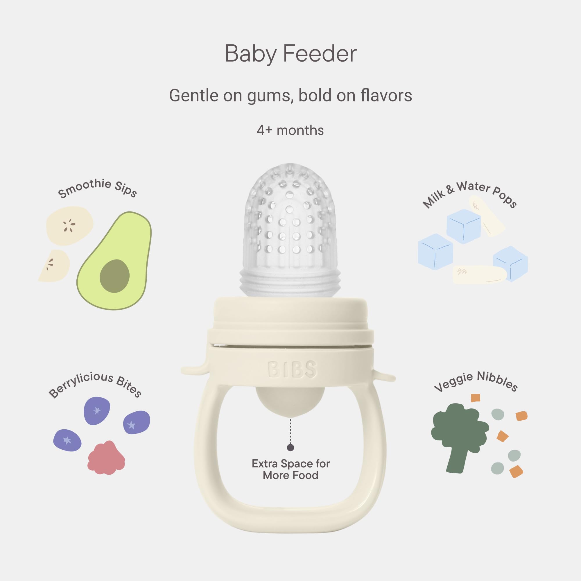 BIBS Baby Feeder, 4+ Months, Teething & Self-Feeding, Fossil Grey