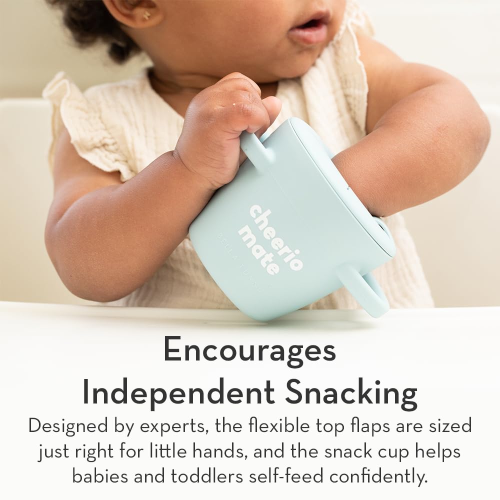 Bella Tunno Happy Snacker – Spill Proof Snack Cups for Toddlers and Babies, Snack Containers Made from Silicone BPA Free, Soft Opening & Removable Lid (Cheerio Mate)