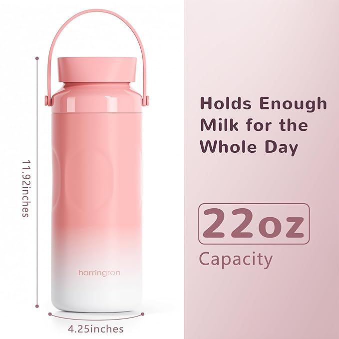 Portable Breast Milk Cooler Bottle for Travel - 22oz Breastmilk Chiller with 2 Baby Bottles, Reusable Storage Container 360° Total Cooling for 24 Hours, Outdoor Thermos for Breastfeeding Moms, Pink