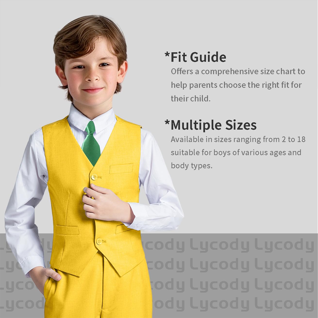 Lycody Boys Suit Vest Set Formal Dress Suits Wedding Outfit, Yellow, 3T