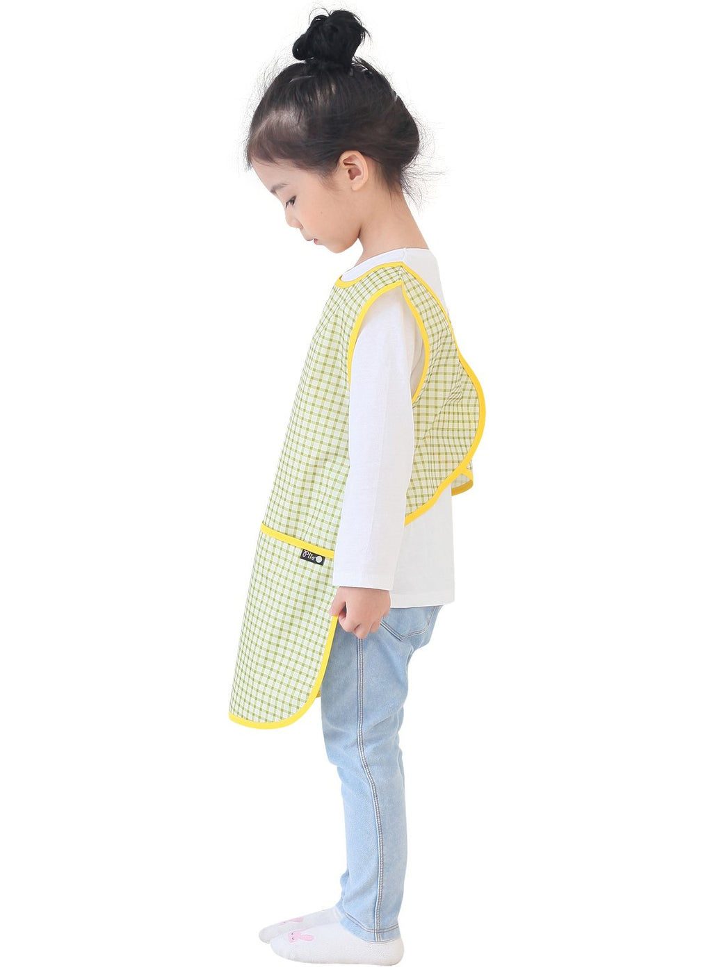 Plie Kids Painting Apron – Waterproof Art Smock for Toddlers & Preschoolers, Messy Play, Baking, Crafts, Cooking, Sensory Activities, Mealtime (Ages 1–10), Green Check (17-L)