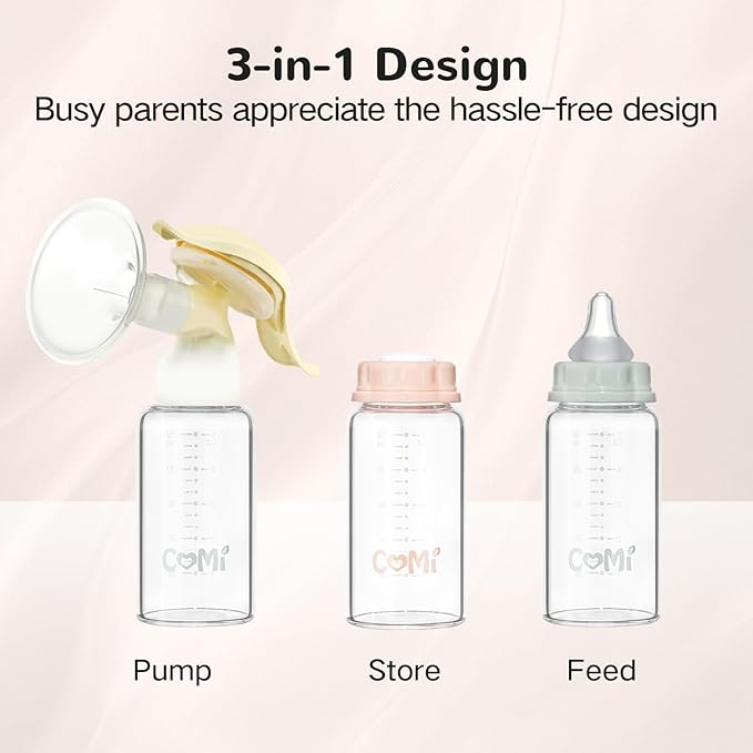 COMI Natural Glass Baby Bottle,Standard Neck Breastmilk Storage Bottle for Fridge,Breast Milk Container,Breast Pump Bottle Compatible with Medela Breast Pump,BPA Free,4PCS (5oz, 2 Gray+2 Pink)