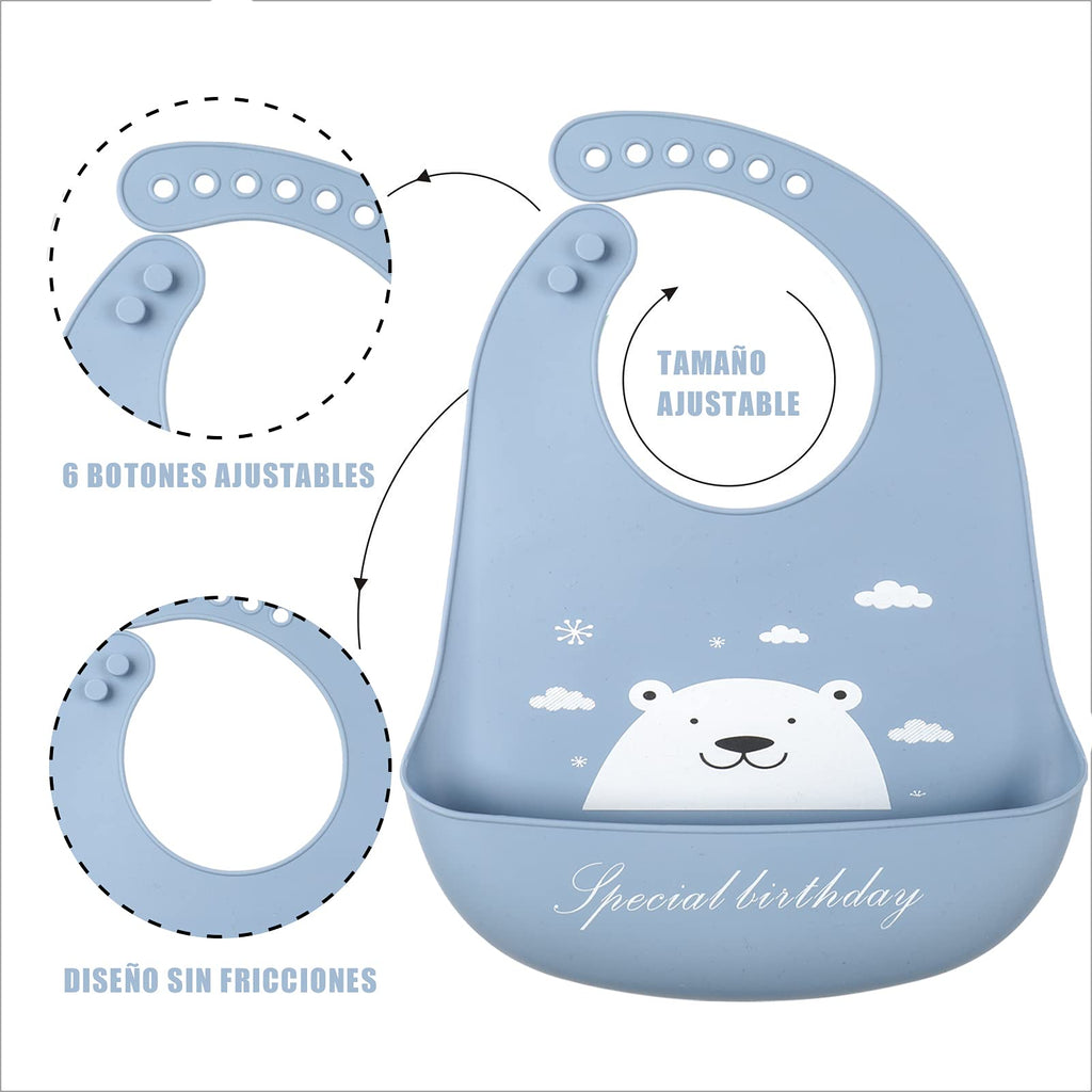 YINGJEE Silicone Bibs for Babies - 3 Pcs Adjustable, Waterproof with Feeding Bibs (Color 08)