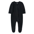 O2 BABY Baby Boys Girls Organic Cotton Zip Front Sleeper Pajamas, Footed Sleep 'n Play（0-3Months, Black）