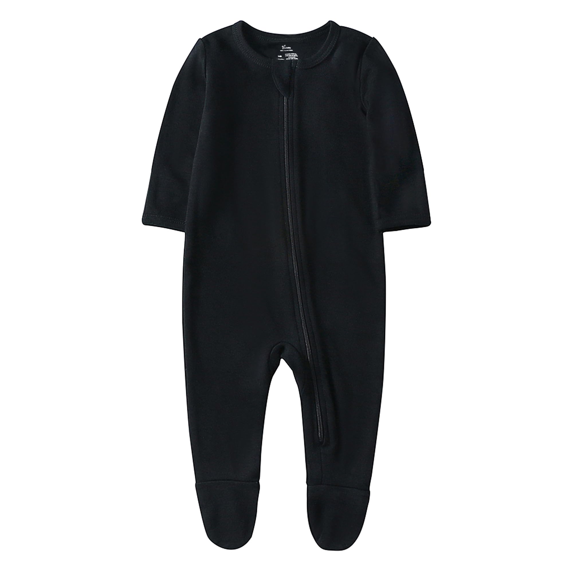 O2 BABY Baby Boys Girls Organic Cotton Zip Front Sleeper Pajamas, Footed Sleep 'n Play（0-3Months, Black）