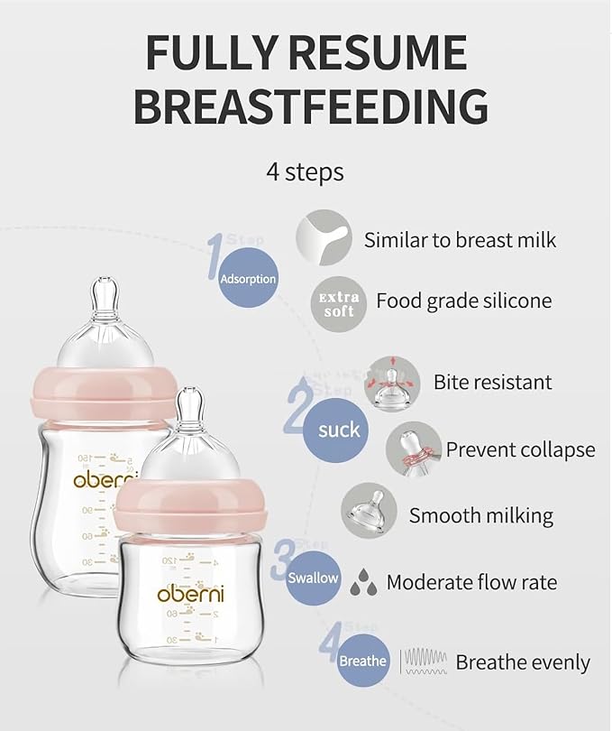 Glass Baby Bottles, Anti Colic Breastfeeding Bottle with Natural Response Nipple for Newborn Preemie 0+ Month, BPA Free, Wide Neck, Blue/2Pack/5oz