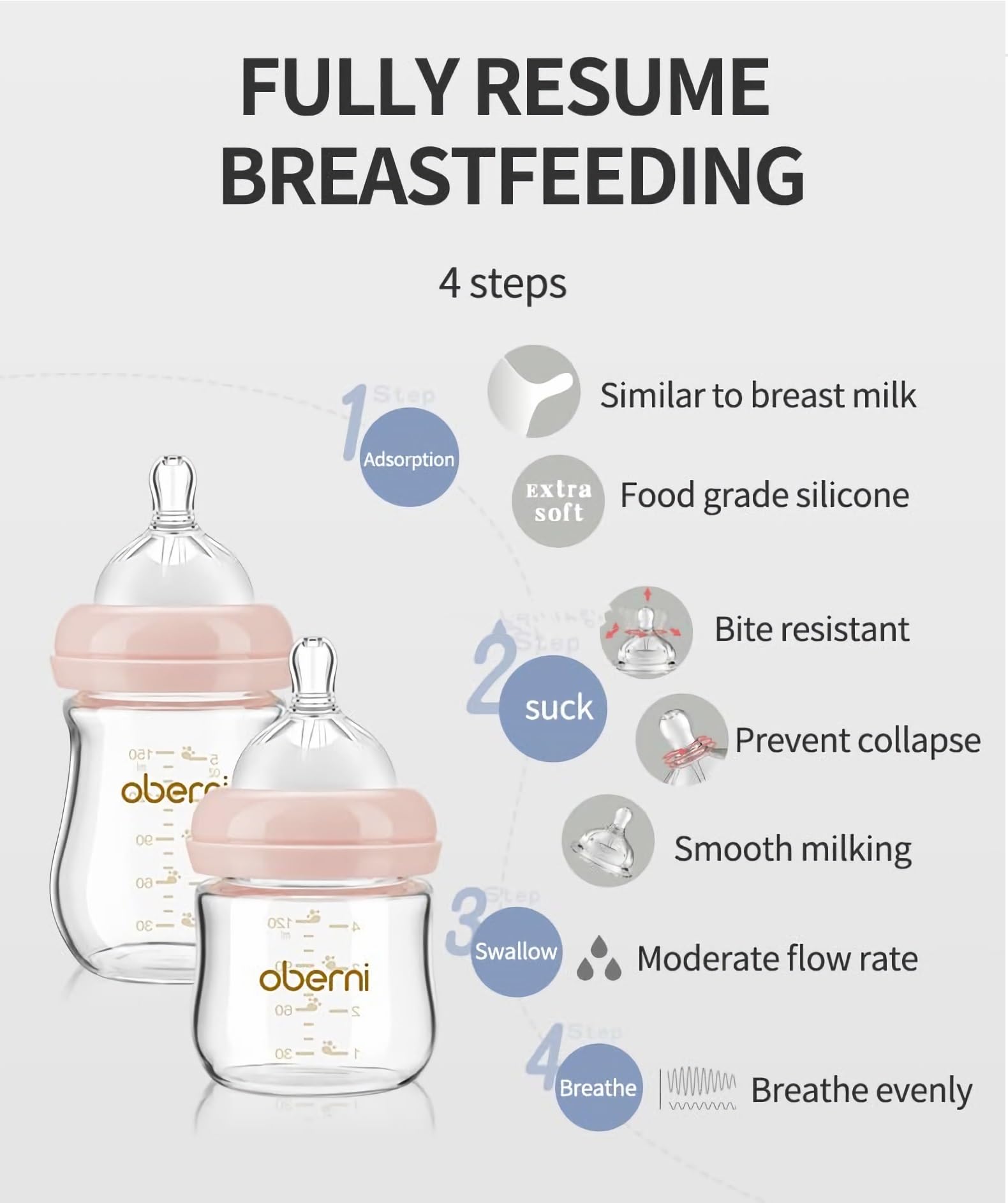 Glass Baby Bottles, Anti Colic Breastfeeding Bottle with Natural Response Nipple for Newborn Preemie 0+ Month, BPA Free, Wide Neck, Blue/1Pack/5oz