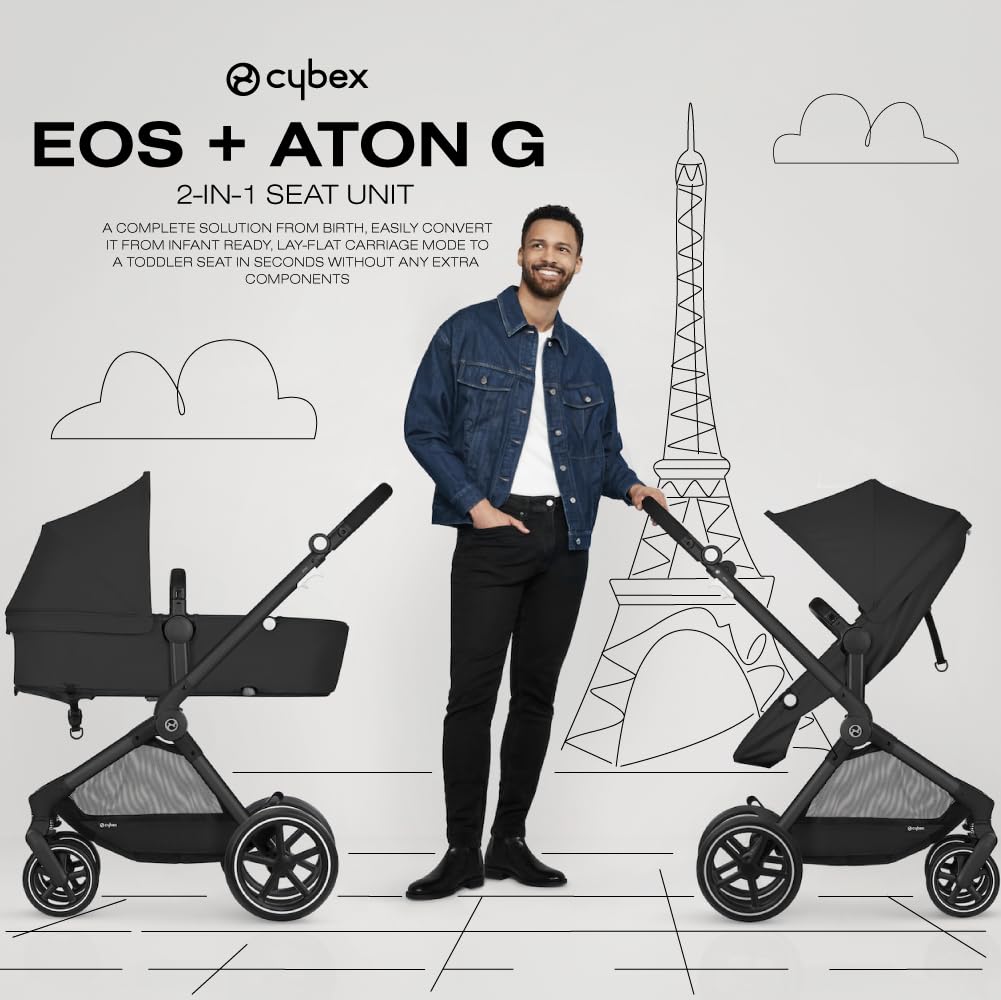 Cybex EOS 5-in-1 Travel System Stroller + Lightweight Aton G Infant Car Seat, Ocean Blue