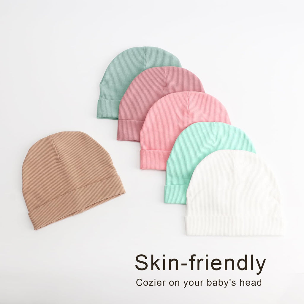 DRESHOW BQUBO 6 Pack Baby Newborn Hats Set for Unisex Infant Newborn Toddler Soft Beanie Hat for Boys Girls 0-6 Months