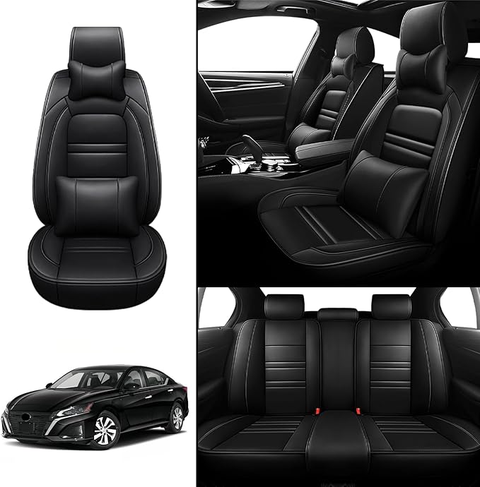 Car Seat Covers for Nissan Car Altima 1998-2025 | 5-Seats Seat Covers, Waterproof Seat Protectors, Automotive Seat Covers (Full Set with Pillow,Black)