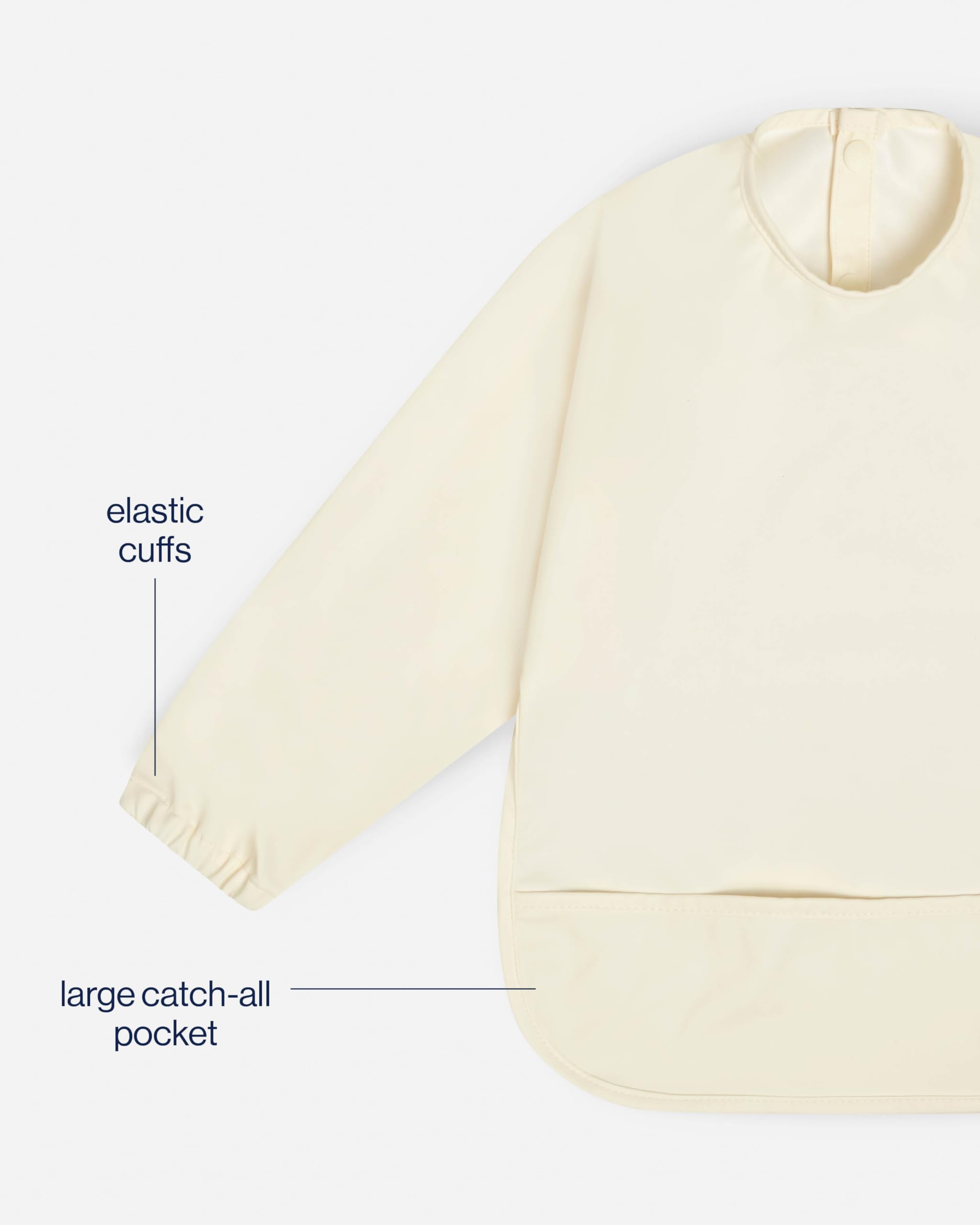 Lalo Smock Bib - Long Sleeve Bib for Infants and Toddlers - Elastic Cuffs, Large Catch-All Pocket, Waterproof Recycled Polyester - Easy to Clean for Mealtime and Art Time - Oatmeal Infant