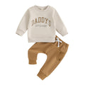 Sejardin Toddler Baby Boy Fall Winter Outfit Long Sleeve Letter Print Sweatshirts and Jogger Pants Infant Boy Clothes (Daddys Little Buddy Khaki, 6-12 Months)