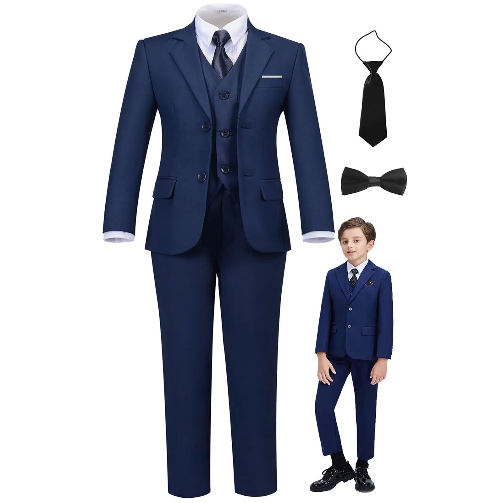 Boys Suit Slim 6 Piece Formal Kids Tux Suits Prom Boy Outfit Navy Blue 16