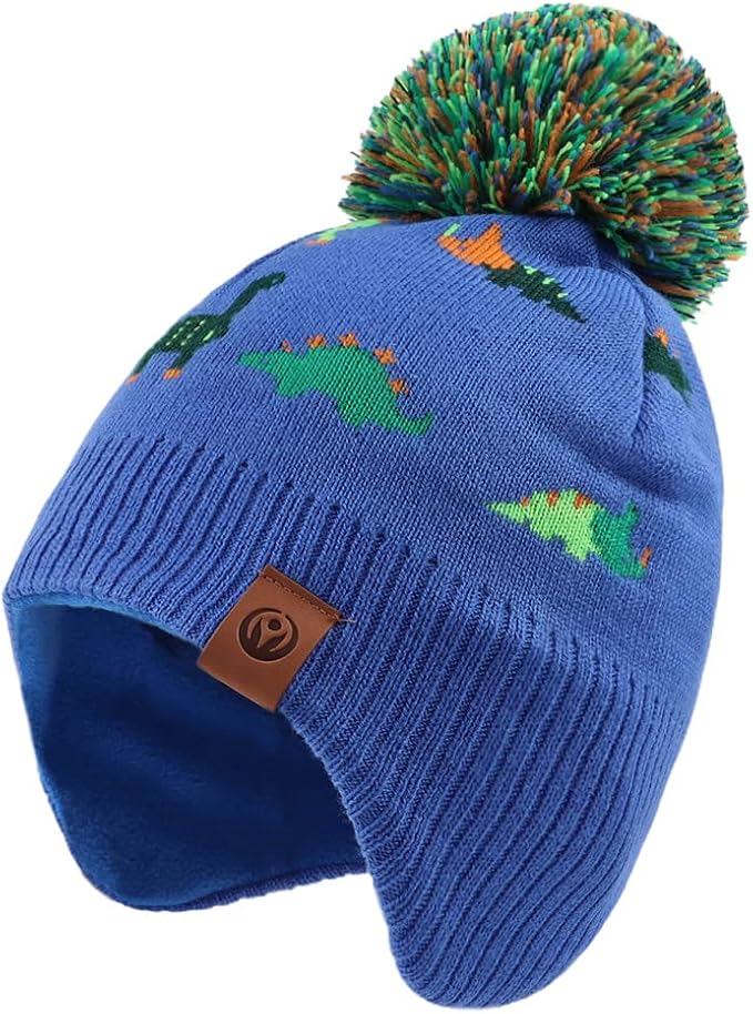 JANGANNSA Knitted Baby Hat Scarf Set Winter Warm Boys Girls Beanie Fleece Lining Toddler Kids Hats with Pompom