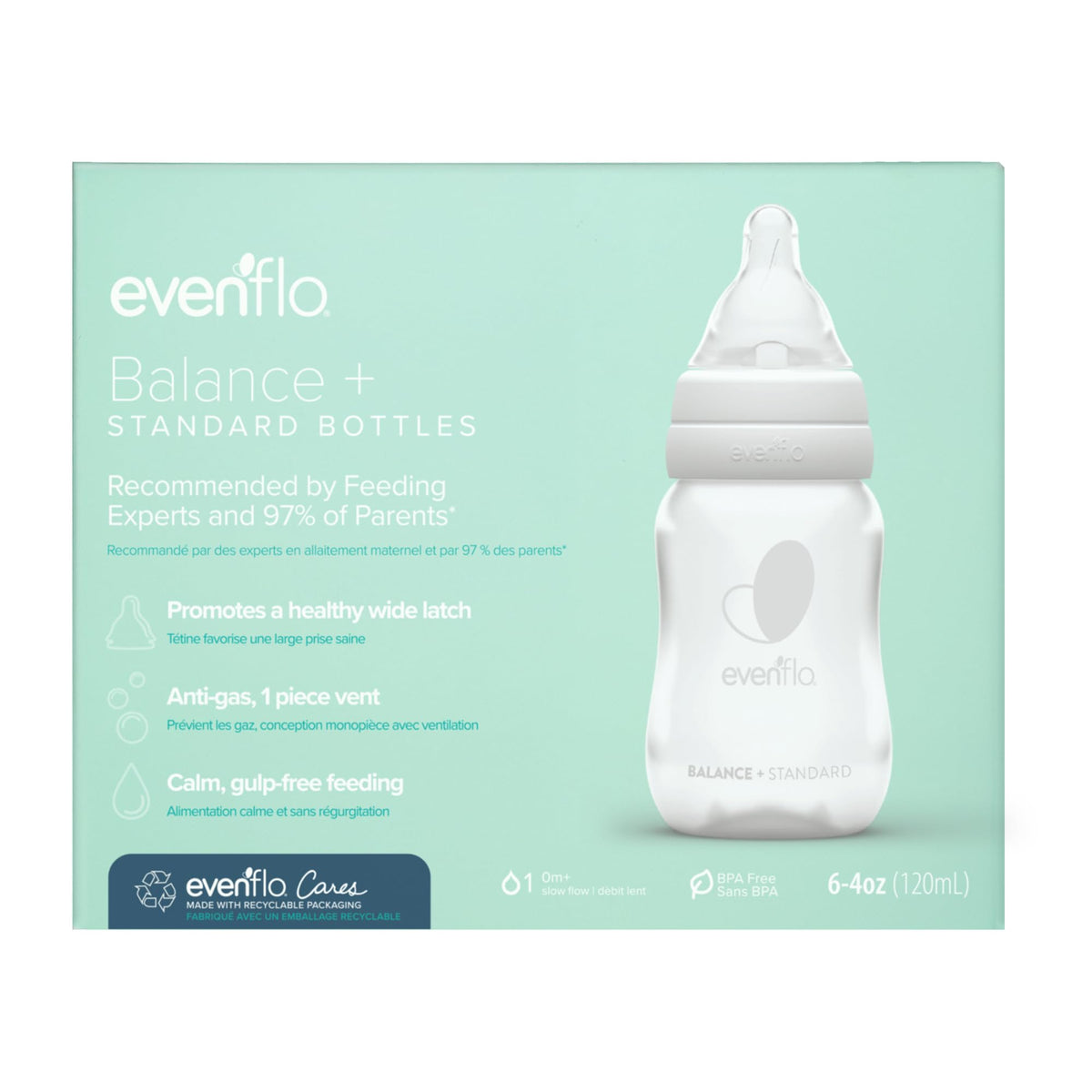 Evenflo Feeding Premium Proflo Venting Balance Plus Standard Neck Baby, Newborn and Infant Bottles - Developed by Pediatric Feeding Specialists - 4 Ounce (Pack of 6)