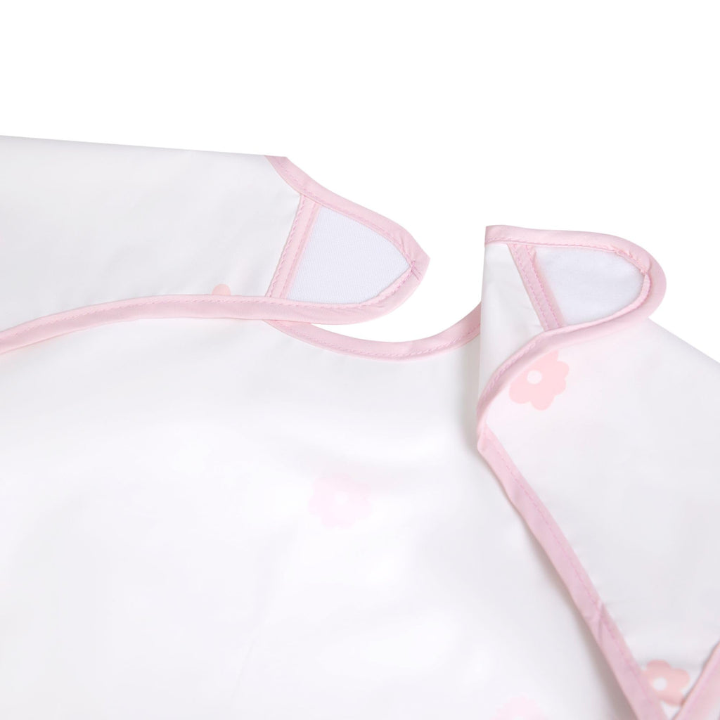 Ali+Oli Smock Bib for Baby (1-pc) Short Sleeve (Pink Flowers) BPA-Free Oeko-Tex Certified, Mess Proof Baby Bib for Eating, Waterproof Baby Smock, Machine Washable, Toddlers Ages 6m+